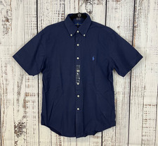 NWT Ralph Lauren Polo Button-Up Short Sleeve Classic Fit Shirt, Blue, Small