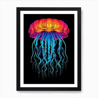 Upside Down Jellyfish Pop Art Style Framed Wall Art Poster Canvas Print Picture