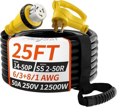 Cable para generador de 50 A, cable de extensión para RV de 7,6 m con cierre gir