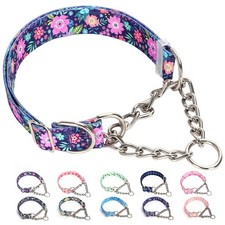 Martingale Dog Collar with Chain, No Pull Slip Cinch Choker Choke Collar Bohe...