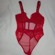 Victoria's Secret Large Lingerie Teddy Bodysuit One Piece Red Strap Cherries EUC