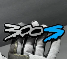 2PC(pair)300S Car Emblem Fender Badges Lblue on Black  Custom Design Aggressive