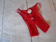 NWT Red Lace Split Crotch Vintage Women's Double String Panties S 5
