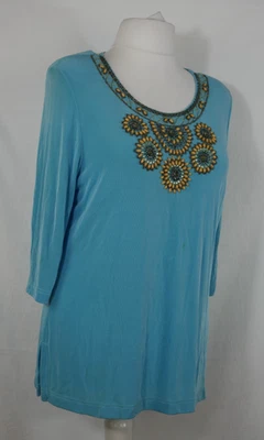 CITIKNITS Traum Stretch Blusen Shirt Türkis Glitzer Steine Edel Größe 42/44 TOP! - Bild 1 von 4