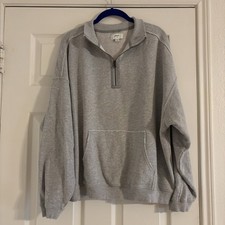 Aerie Half Zip Mock Neck Knit Sweatshirt Heather Gray Size Large