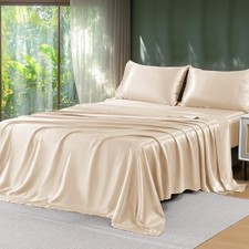 Satin Sheets Queen Size 4 Pieces Luxury Soft Khaki Silky Bed Sheets Set