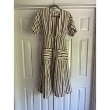 Free People Midi Dress Womens XS Brown Striped Linen Blend Boho Pocket