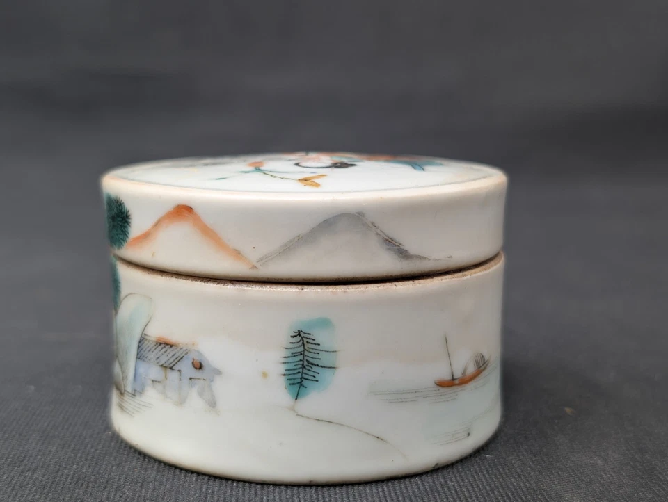 ¡ANTIGUO! Caja de pasta de tinta rosa Famille de 6,5 cm porcelana china QING Qianlong Foto 4 de 4