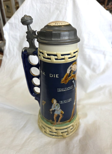 Vintage Mettlach Stein #2718 David and Goliath 1/2 Liter Etched Design Excellent
