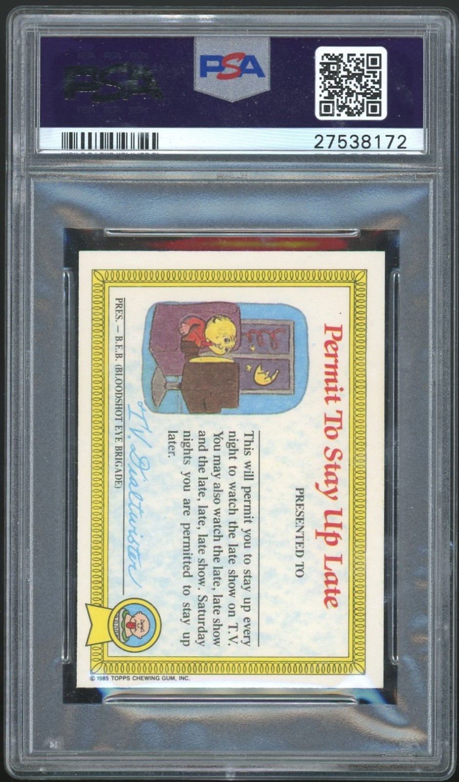 1986 Topps Garbage Pail Kids 1st Series UK Minis #1b Evil Eddie PSA 10 GEM MINT view 2