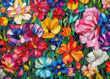 Stained Glass Flower Puzzles for Adults 1000 Pieces, Colorful Floral Garden... 