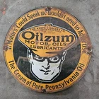 VINTAGE OILZUM MOTOR LUBRICAN OLD US GASOLINE OIL GAS PUMP ENAMEL PORCELAIN SIGN