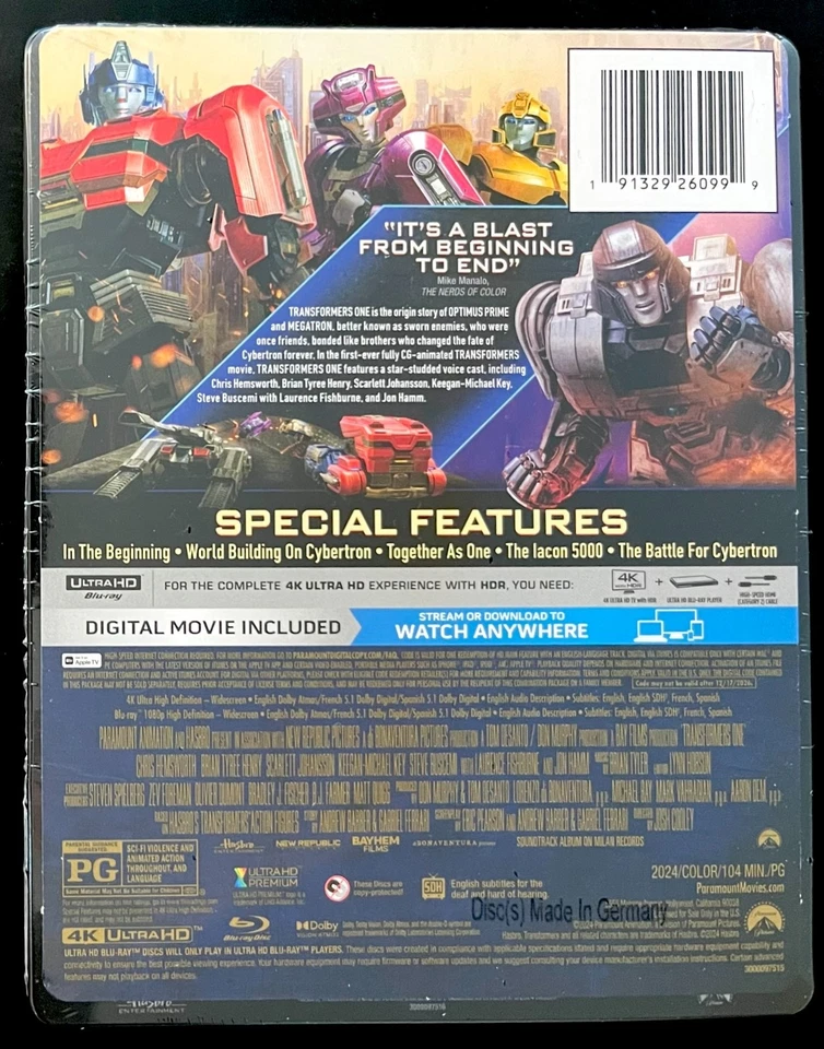 TRANSFORMERS ONE (4K UHD + Blu-ray + Digital) SteelBook, Brand New/Sealed - Image 2 of 4