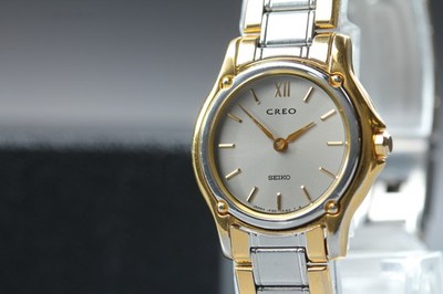 Vtg 1990 [Near MINT] Seiko Creo 1F20-0G60 Quartz Two-Tone Womens Watch JAPAN