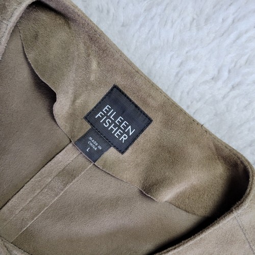 Eileen Fisher 100% Goat Suede Button Up Jacket Women's Large Brown Long Sleeve - Picture 3 of 6
