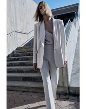New Zara Contrast Satin Blazer Medium Light Grey