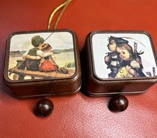 2 Working Vintage Hummell Music Box Pull String Made In Japan Boygirl FishSchool