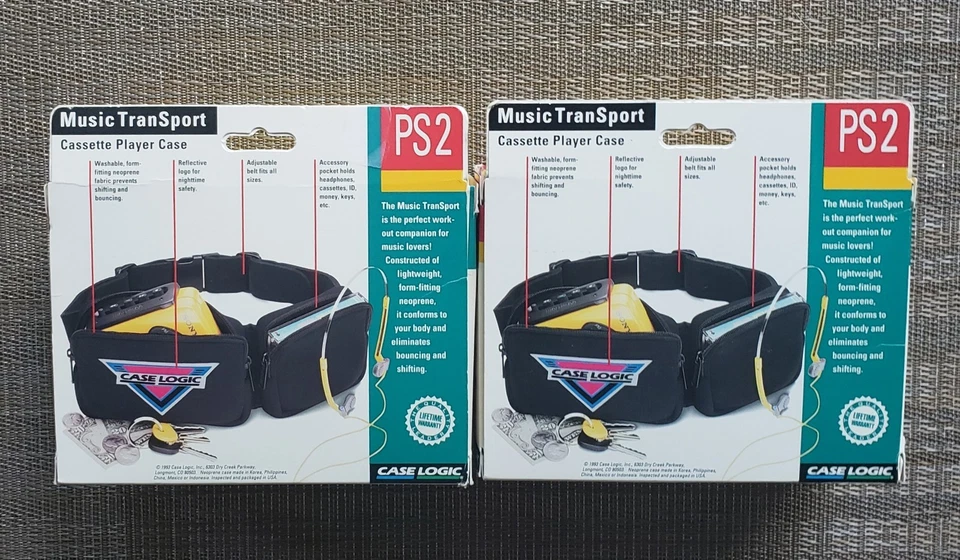 Set Of 2 Case Logic Music TranSport PS2 Cassette Player Case New Old Stock 1980 - Image 2 of 3