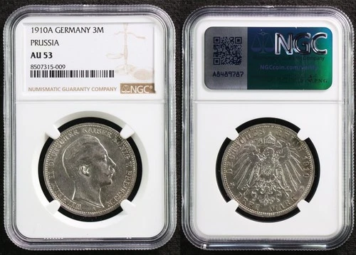 1910A Germany 3M PRUSSIA NGC AU 53