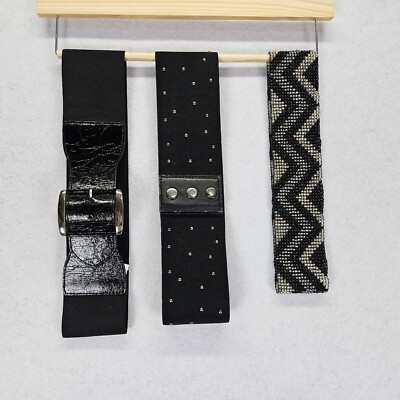 Lot Of 3 Belts Express 90s Womens Wide Sz S/M Black Stretch Beaded Studds Buckle
