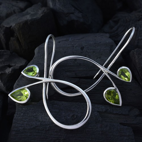 Superb Earring Peridot Earring Anniversary Jewelry Homemade Silver Earring US - Picture 12 of 17
