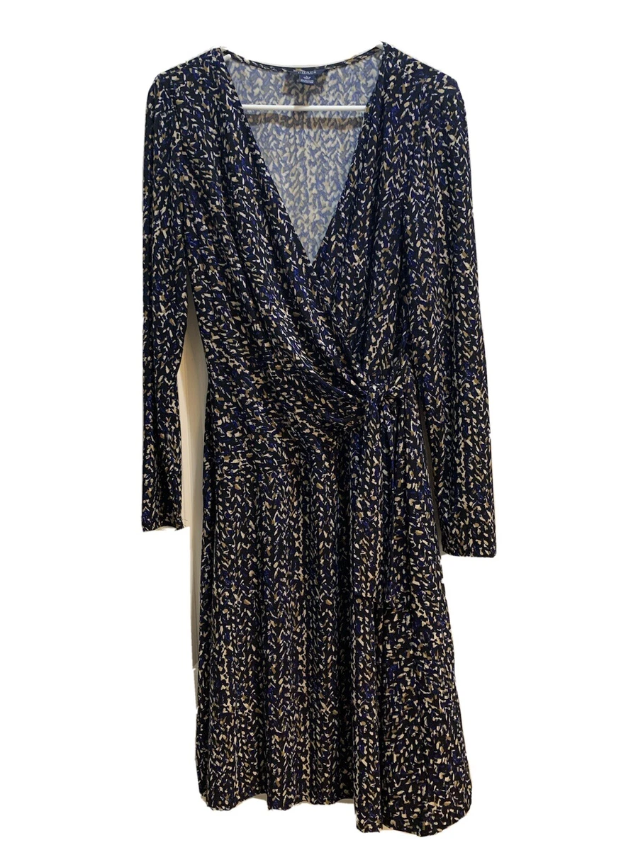 chaps long sleeve dress Chaps Floral Long-Sleeve Draped Midi Dress