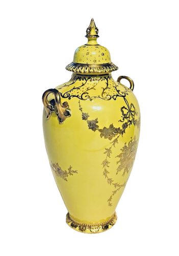 19th Century Royal Crown Derby 10.5” Canary Yellow & Gilt Porcelain Urn or Vase - Picture 9 of 20