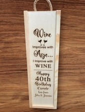 Laser Engraved Personalised Wooden Wine Bottle Gift Box Any Occasion