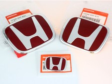 2x H Gloss Red Front Rear Emblem Steer Wheel For Honda Civic 2006-2011 2-door