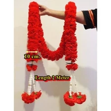 2M.Red Marigold Long Strings Artificial Flower Decor Garlands Hanging Fluffy Big