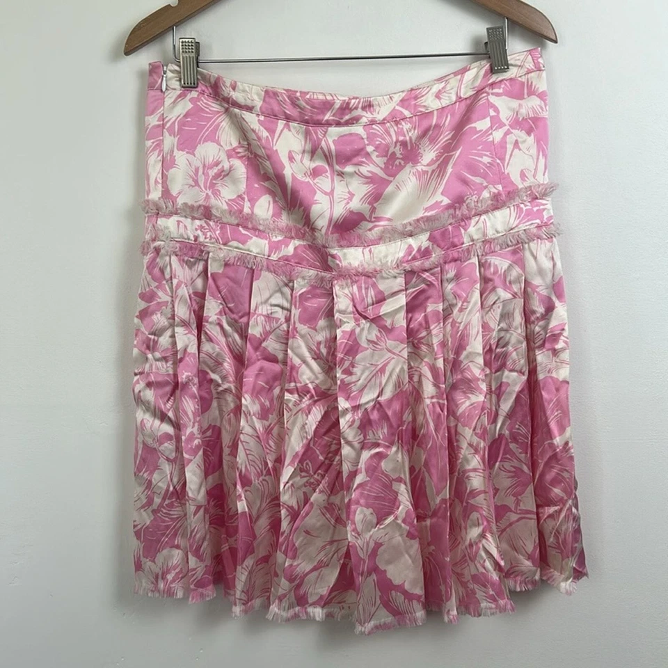 Falda Oscar De La Renta Vintage Rosa Estampado Seda Foto 2 de 4