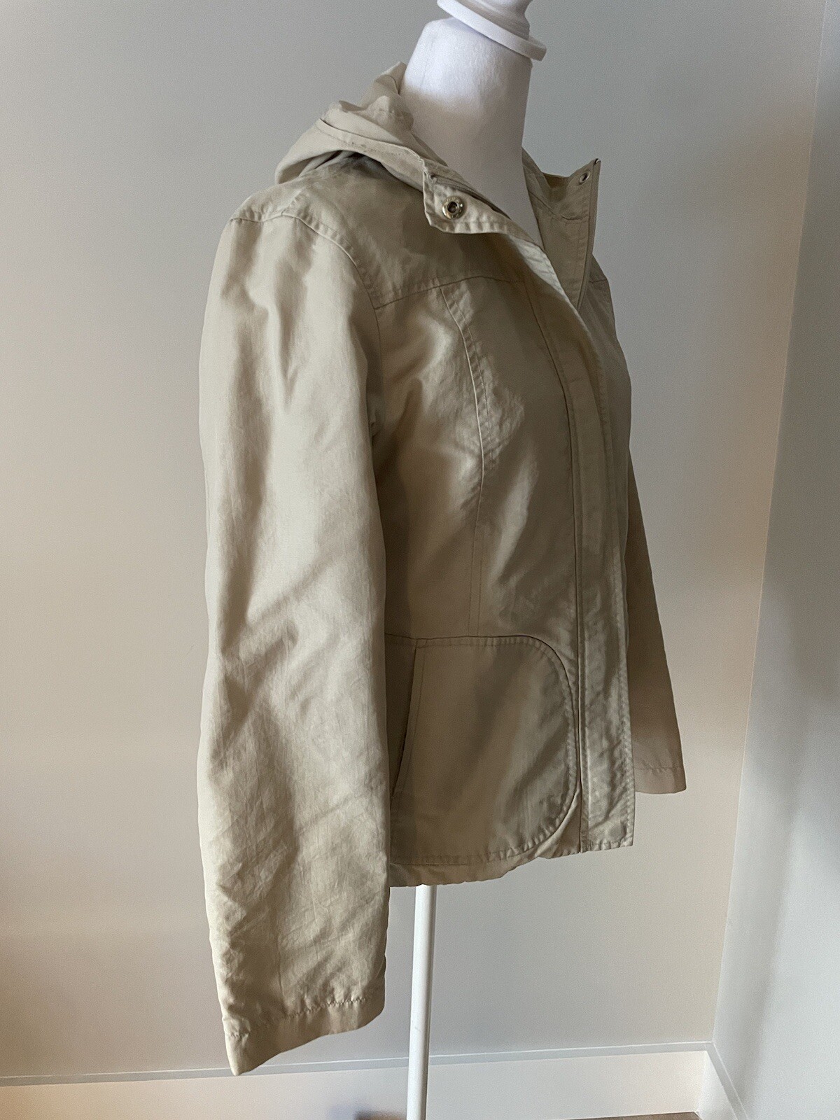H & M Spring Jacket S Tan Neutral Zip Hooded Nylon Capsule Minimal Classic thumbnail 2
