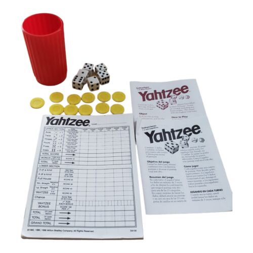 Vtg 1996 Classic Yahtzee Shaker Dice Cup Replacement Game Piece Score Card +Dice - Picture 1 of 4