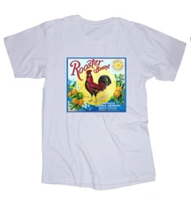 Rooster Brand sun kist oranges vintage label white t-shirt chicken