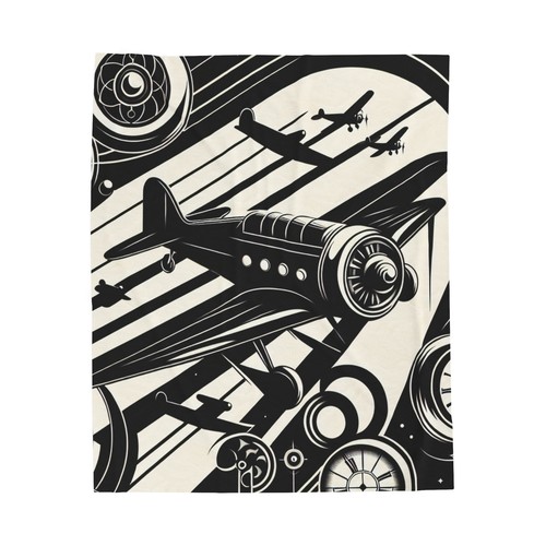 Velveteen Plush Blanket Surreal 1930s Art Deco Airplane Aviation Home Decor Cool - Picture 14 of 19