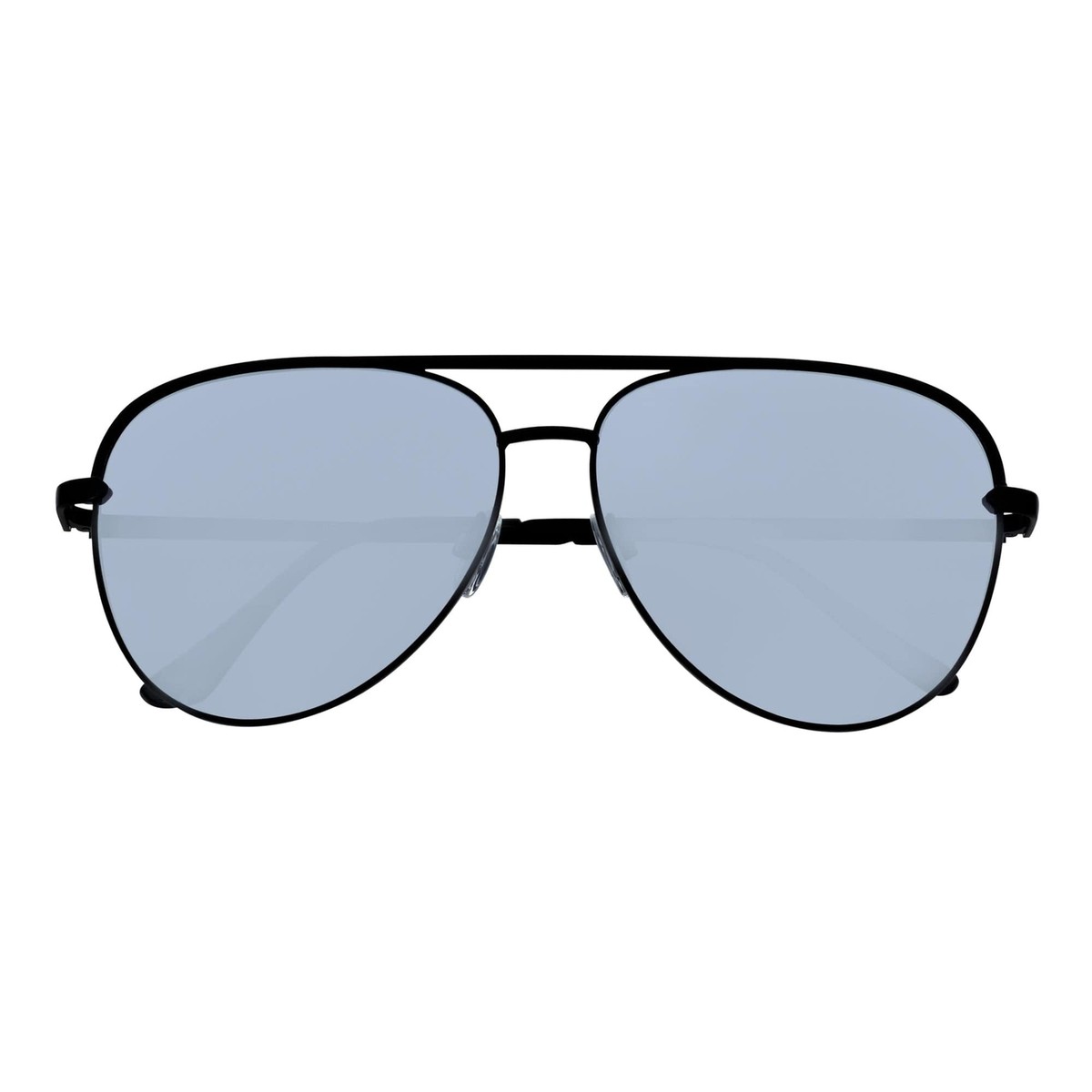 KEY Oversize Large Flat Lens Metal Aviator Sunglasses Black Silver Mirror