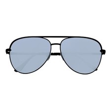 KEY - Oversize Large Flat Lens Metal Aviator Sunglasses Black Silver Mirror