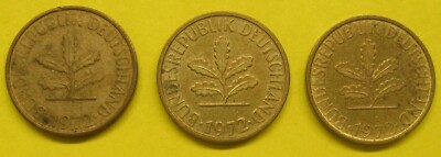 Lot of 3 West Germany 5 Pfennig 1972 F,G,J, Take a Look