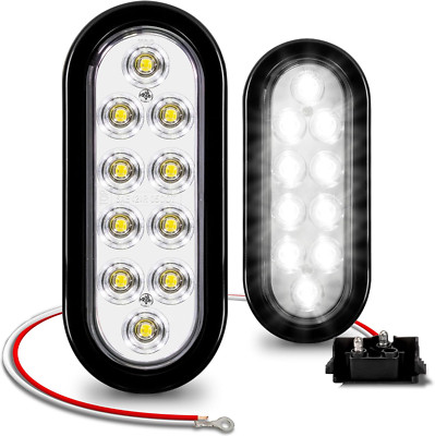 TRUE MODS 2Pc 6'' White Oval LED Reverse Trailer Tail Light Kit [DOT FMVSS 108] [