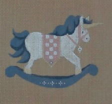 Needleworks needlepoint HP handpainted canvas UNICORN ROCKING HORSE 202 4x3" 18m