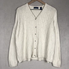 KAREN SCOTT Silk Angora Cardigan Sweater Sz XL Ivory Rhinestone Buttons Luxury