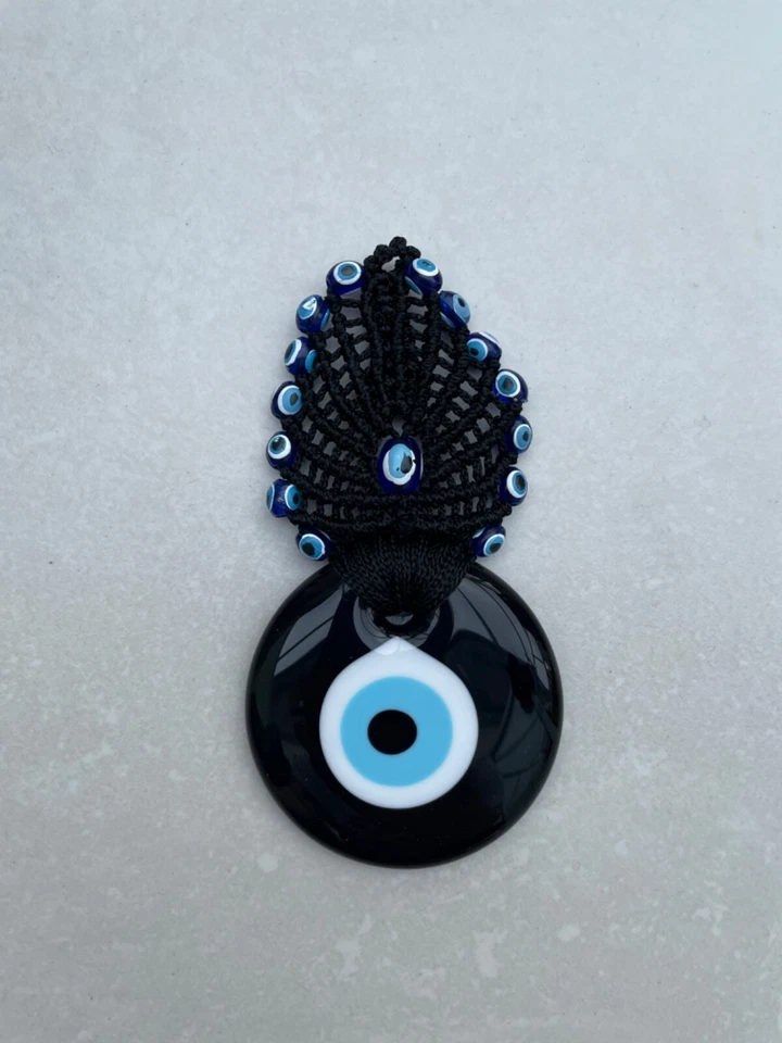 Handcrafted Black Macrame Evil Eye Wall Hanging - Your Good Luck Charm - Image 2 of 4