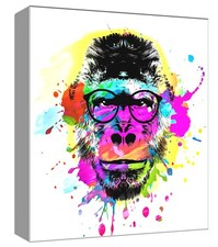 Image of monkey splotch ink moder canvas wall art Wood Framed Ready 2 Hang small XXL