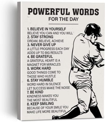 Baseball Players Powerful Words of the Day Canvas Painting Framed Wall Art Decor