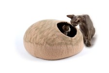 Handmade Tie Dye Cat Cave - Felt Beige Wool Cat Cocoon - Cat Igloo