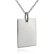 Engravable / Stampable Blank Sterling Silver Rectangle Pendant with 18" Chain