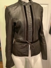 June Leather Moto Jacket Very Dark Brown Silk Lining New! Size 14
