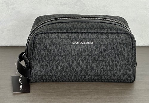 Michael Kors Men's Black Signature Logo Travel /Toiletry kit bag NWT $198