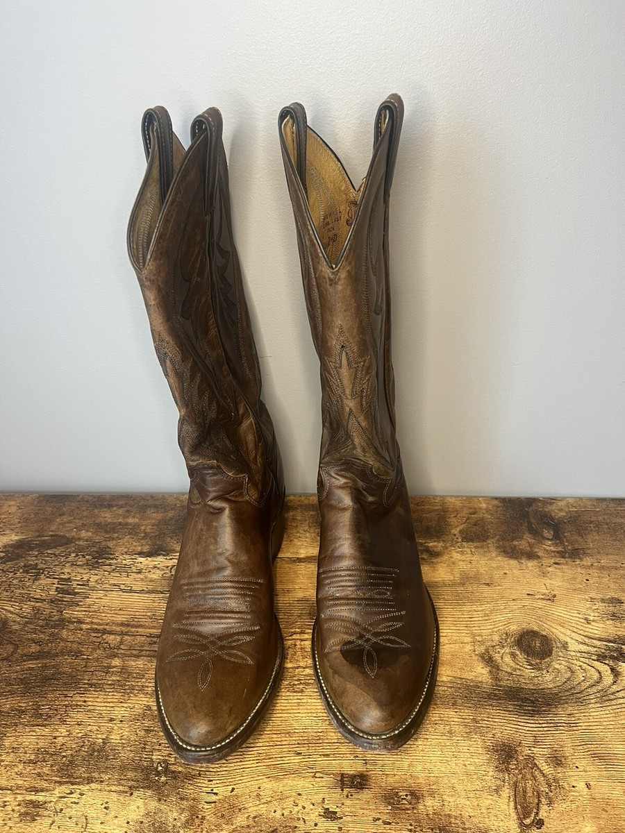 Justin Boots #9066 7.5 D Brown Leather Imperfect Cowboy Boots Made