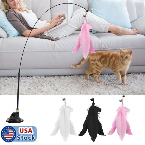 Interactive Cat Wand Toy with Suction Cup and Feather Attachments